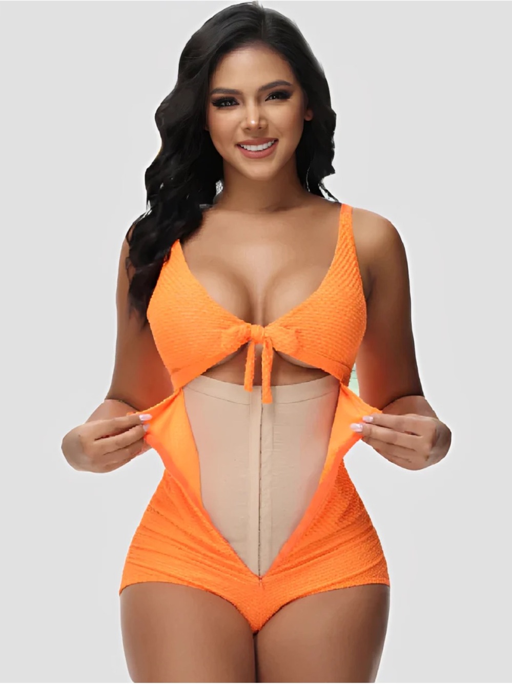 SHAPSHE Orange Tummy Control One Piece Swimsuit with Built-In Shapewear L
